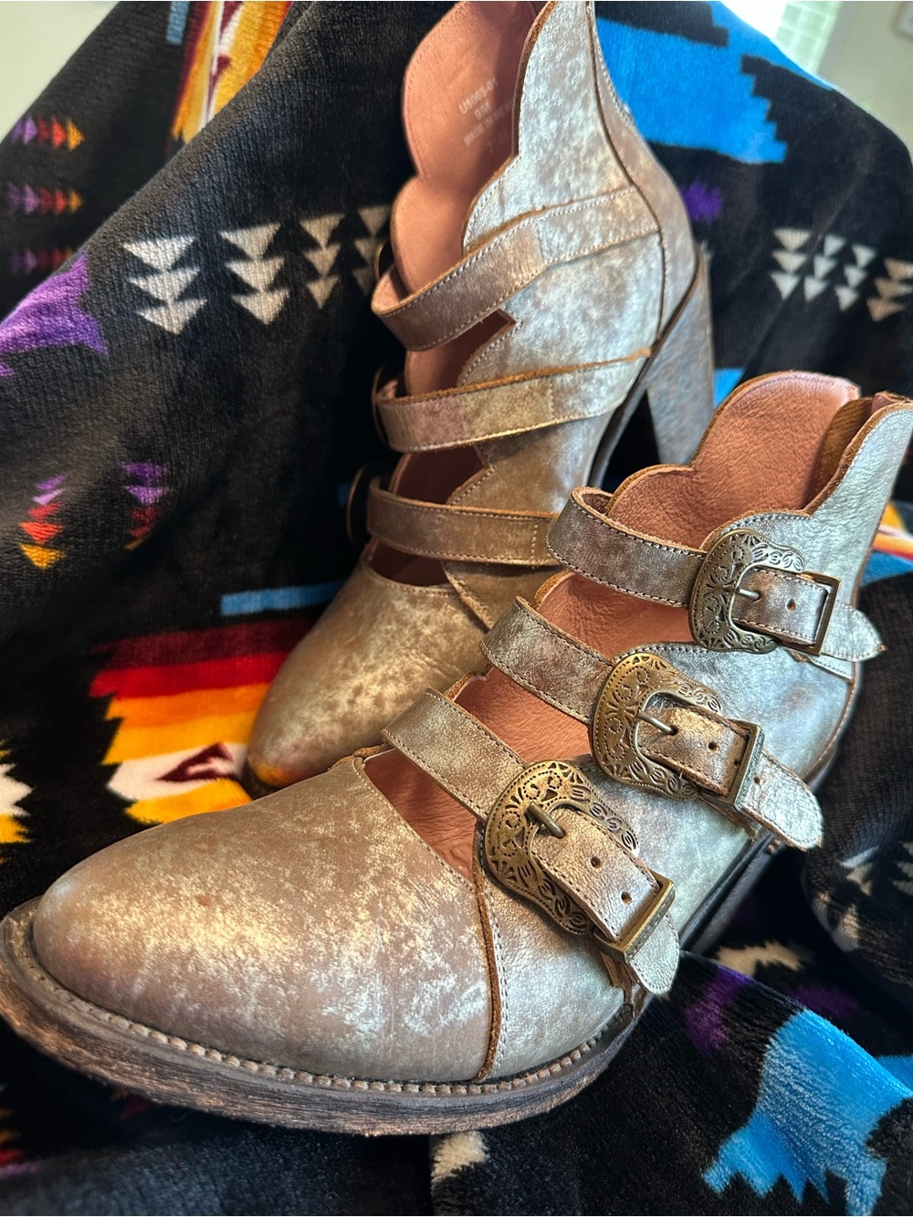 Women's Metallic Buckle Ankle Booties in Champagne